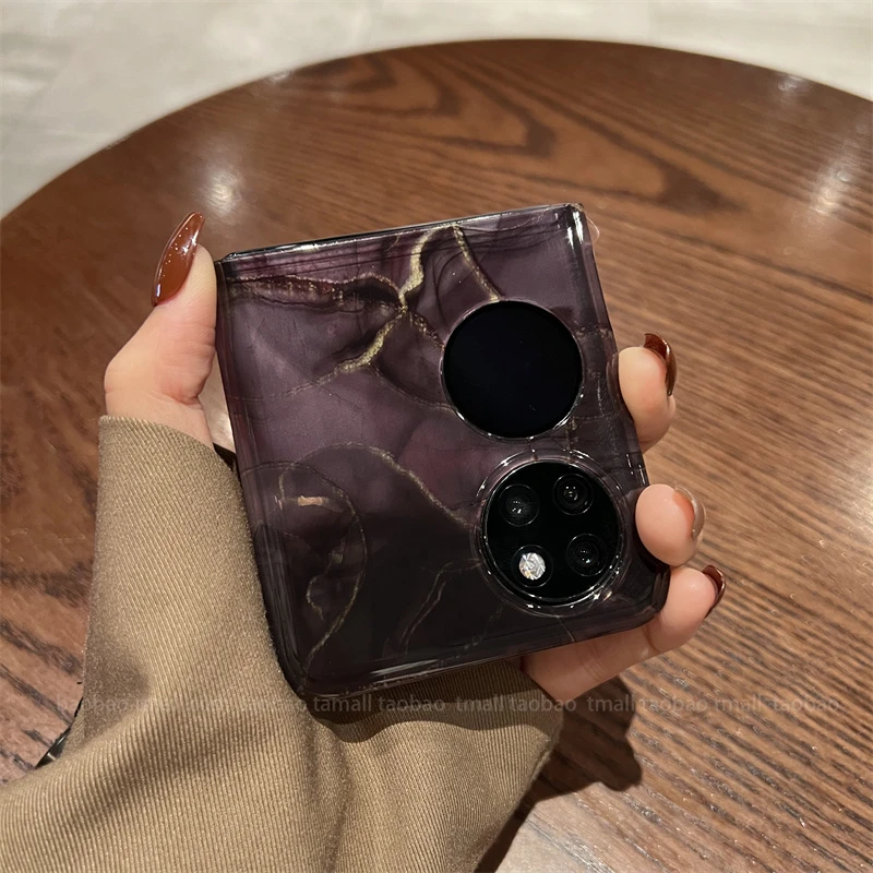复古棕大理石纹华为p50pocket手机壳新pocket2宝盒pocketS折叠屏