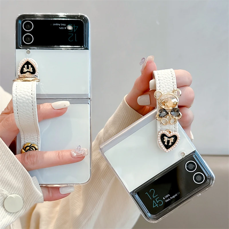 简约透明腕带三星zflip4手机壳折叠屏zflip3保护套轻便手提zflip5