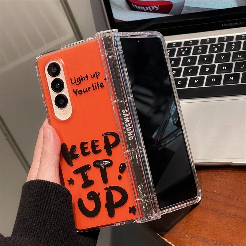 橙色keep it up三星zfold4手机保护壳摺叠屏GalaxyW22保护套fold5