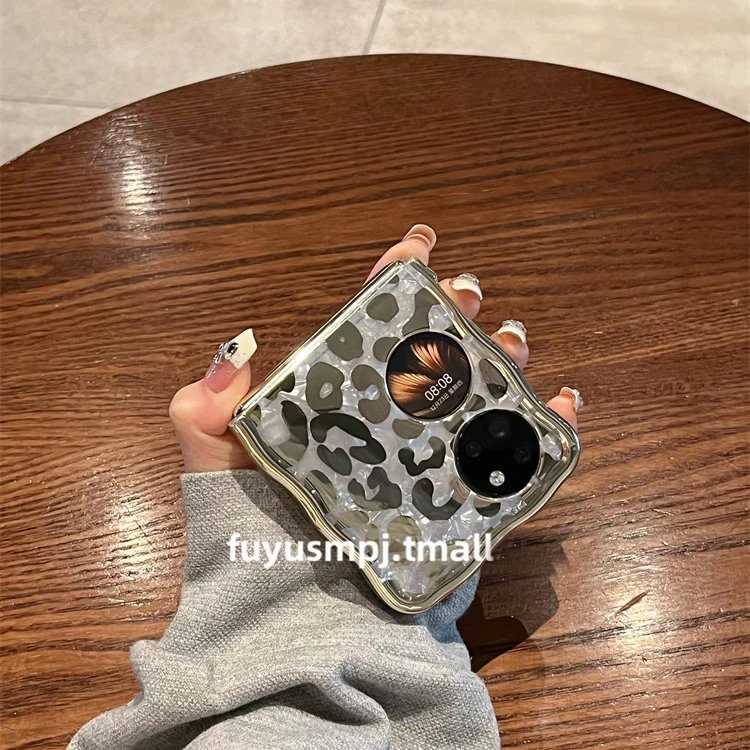 适用华为pocket手机壳新款折叠P50pocket高级电镀豹纹Pocket s