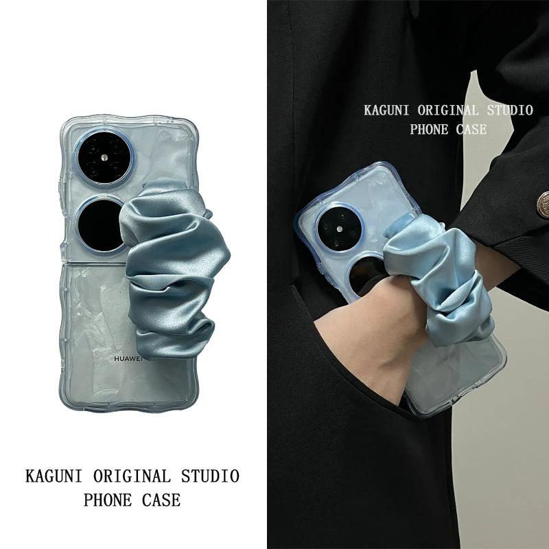 简约清爽透蓝丝巾腕带适用于华为pocket2手机壳新款pockets折叠屏