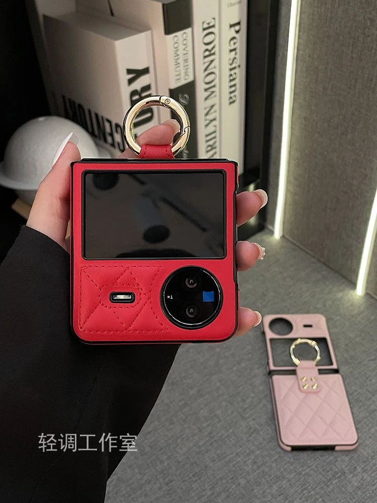 个性小众潮牌中国红高档皮质指环扣适用于vivoxflip手机壳新款