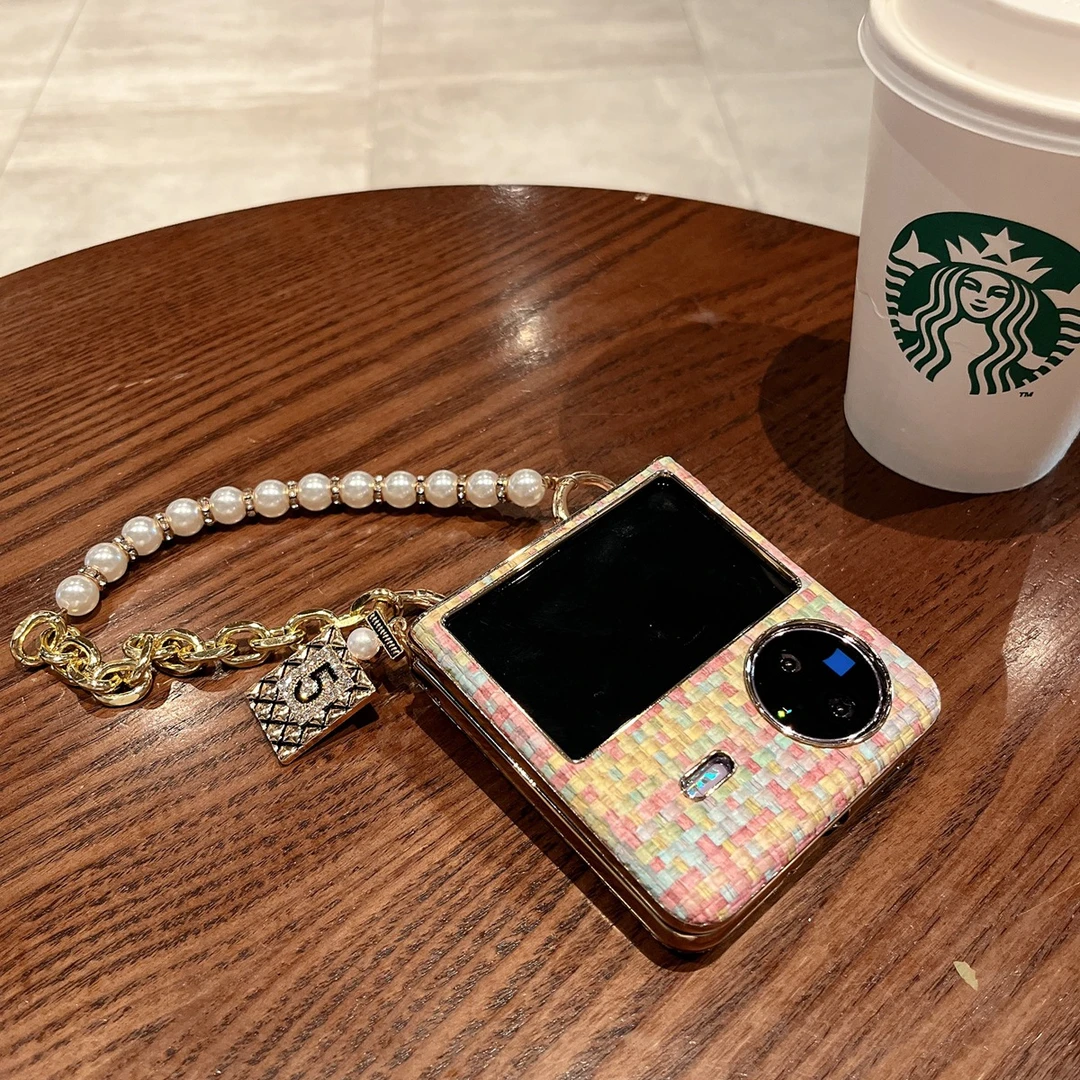 小香风编织纹适用vivoxflip手机壳VIVO X Flip带手链xflip高级感