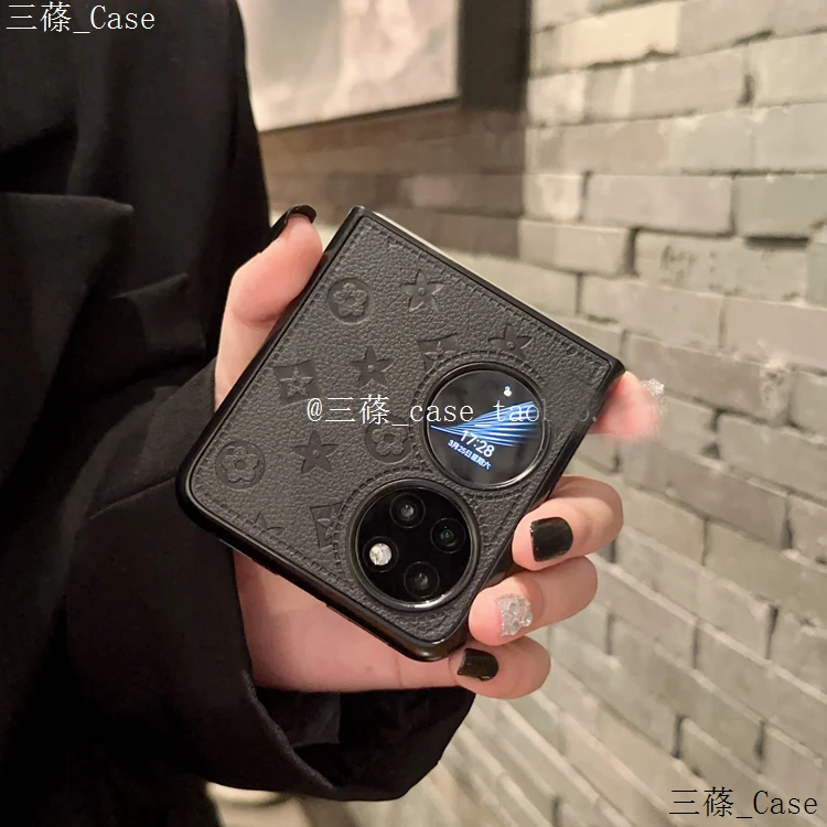 黑白皮质适用华为p50pockets手机壳pocket2折叠屏purax新mixflip2