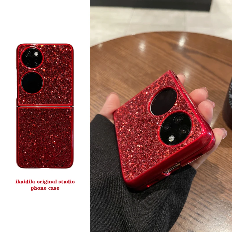 奢华闪粉高档优雅简约华为p50pocket手机壳新三星zflip4个性折叠