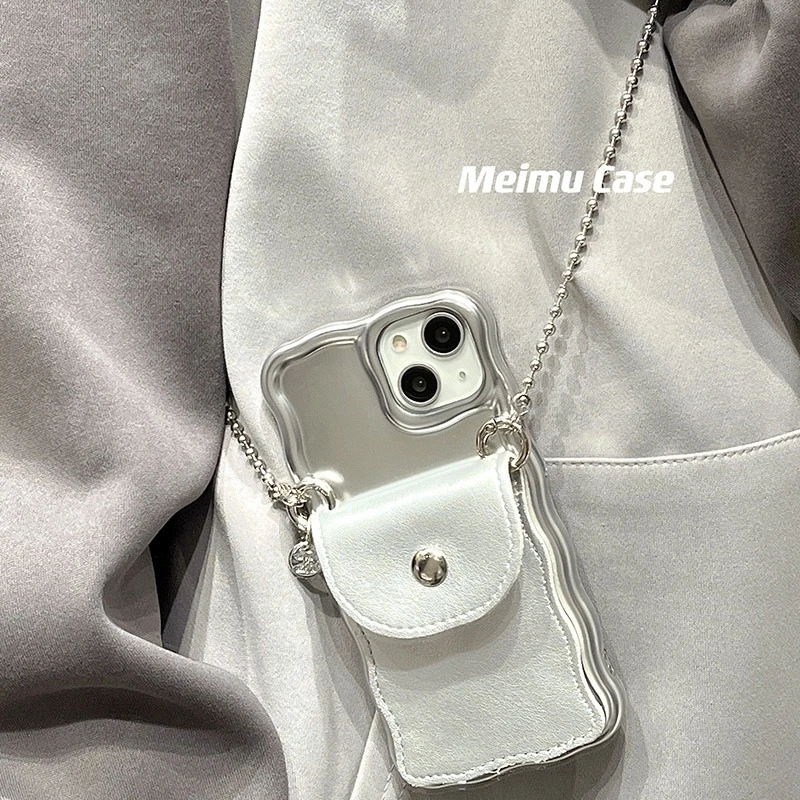 小众银色斜挎卡包链条iphone14promax手机壳苹果13新款11网红12