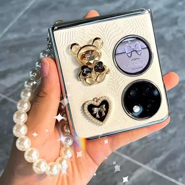 新款华为p50pocket手机壳pockets折叠屏套pocket2宝盒水钻小熊