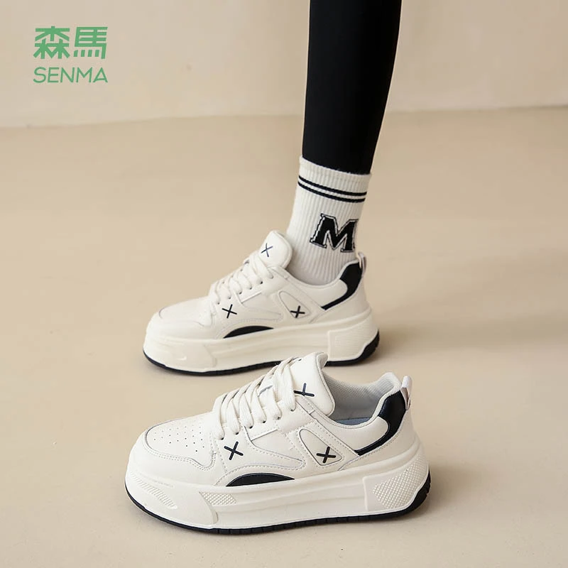 森马senma小白鞋女2024春季新款韩版百搭皮面休闲板鞋女学生厚底
