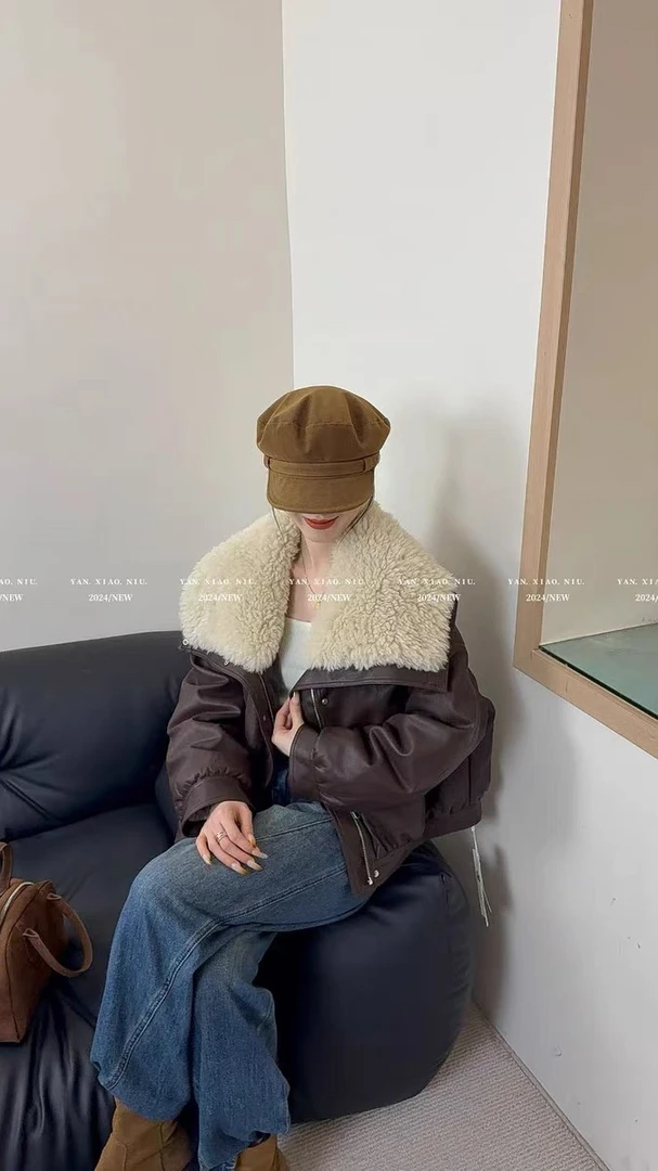 大翻领皮衣冬季韩版时尚保暖羽羽内胆外套潮