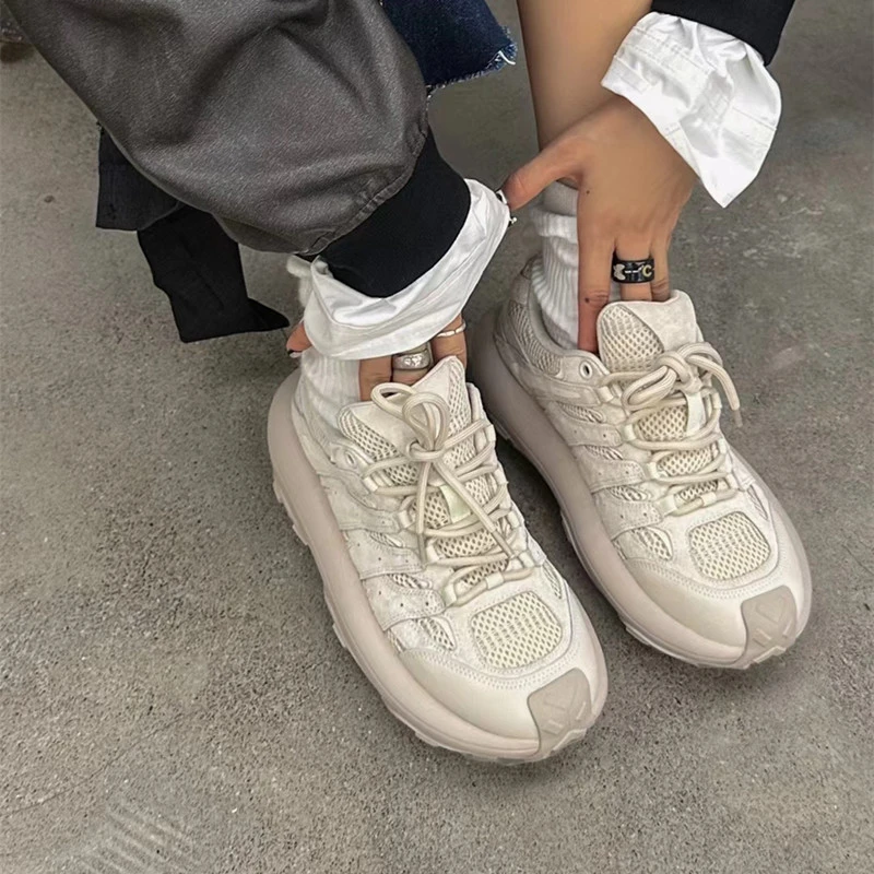 SGIRL TWTW真皮网布透气厚底松糕底运动休闲鞋圆头系带老爹鞋女鞋