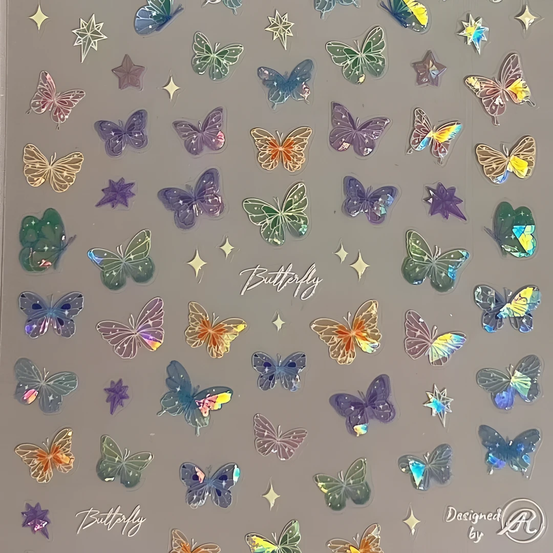 网红款蝴蝶翼流光贴纸高级平面贴纸缤纷蝴蝶仙女贴纸
