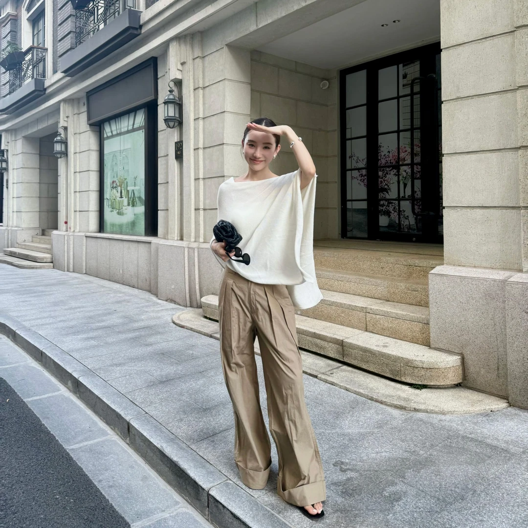 Li Hui Er【卡亚森林】高级轻奢设计师款咖色直筒裤43220