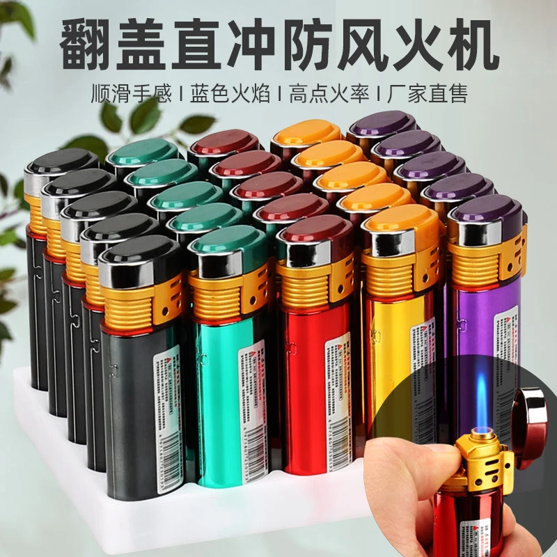 坏机包赔大号金属翻盖蓝焰防风定制订做户外便携直充气点烟