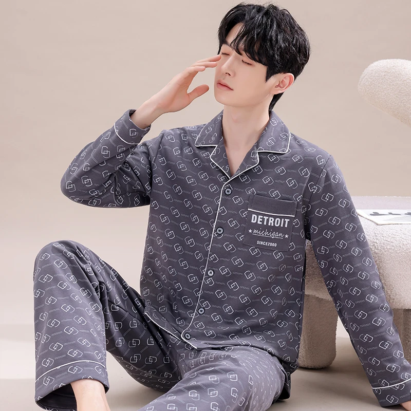 男士睡衣直播24年新款口袋创意家居服套装长袖宽松开衫可外穿男士