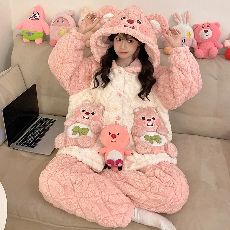 珊瑚绒睡衣女冬季加绒加厚2024新款爆款三层夹棉保暖可外穿家居服