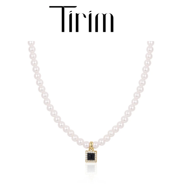 铜仿珍珠项链 时尚百搭简约经典镶嵌拼接轻奢小众金色 H021764