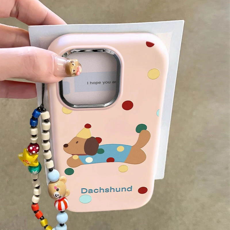 潮牌网红爆款彩色波点小狗镜框小胖妹手机壳可拆卸镜框