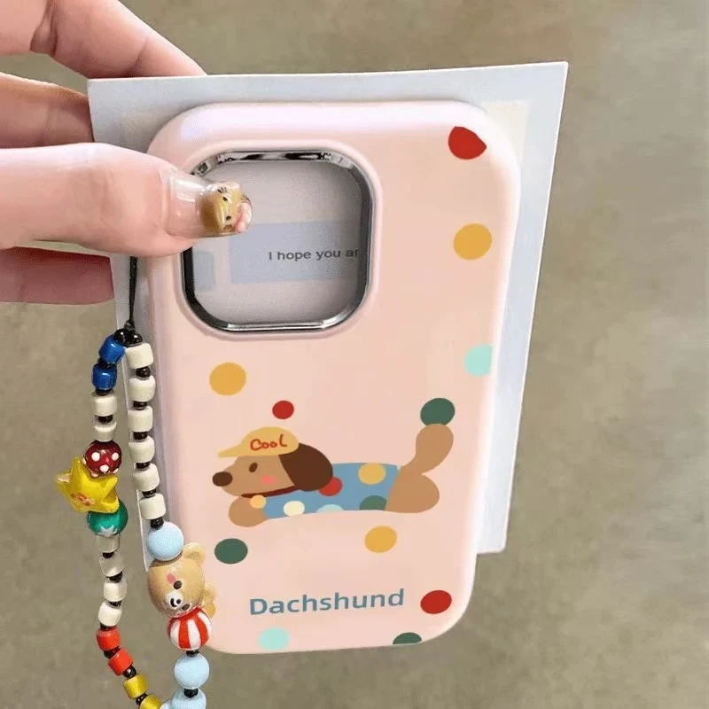 潮牌新款网红彩色波点小狗镜框小胖妹手机壳大孔不包摄像头