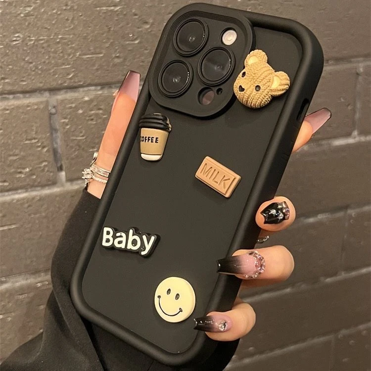 【工厂直发】可爱创意潮壳-立体咖啡小熊baby笑脸-简约风情侣手机壳