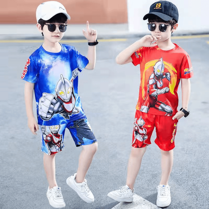奥特曼套装儿童童装男童夏季夏装中童小童帅气卡通感薄款小男孩