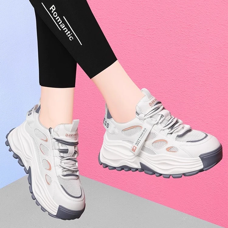 WANSSENY老爹鞋女2023新款夏季薄款厚底网面透气运动休闲旅游鞋