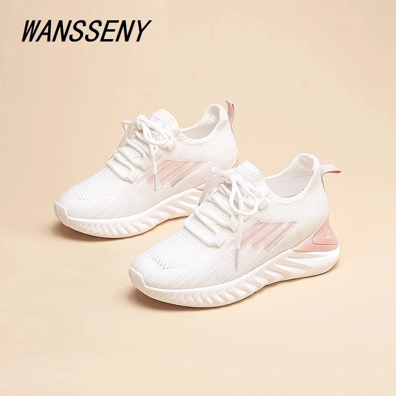 WANSSENY新款休闲运动鞋网面透气内增高女鞋时尚软底旅游鞋女款