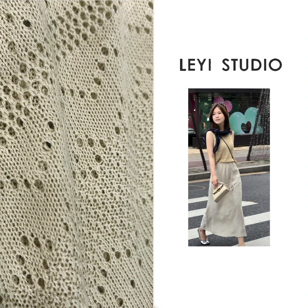 LEYI “冰丝背心”100%冰丝镂空透气简约时尚百搭无袖上衣-137