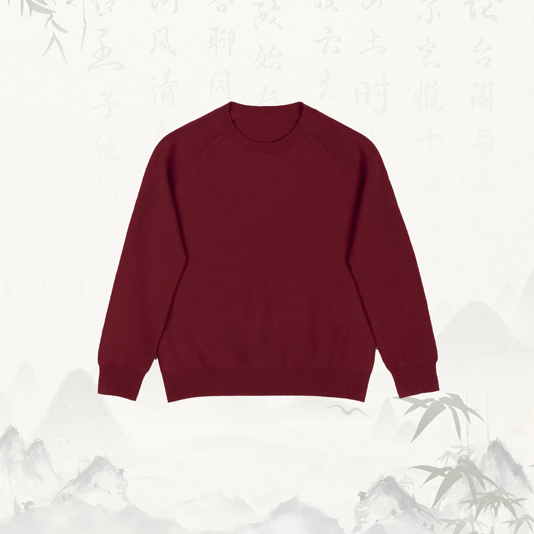 华裳格新中式冬款100山羊绒宽松百搭圆领套头女士毛衣外套HS1318