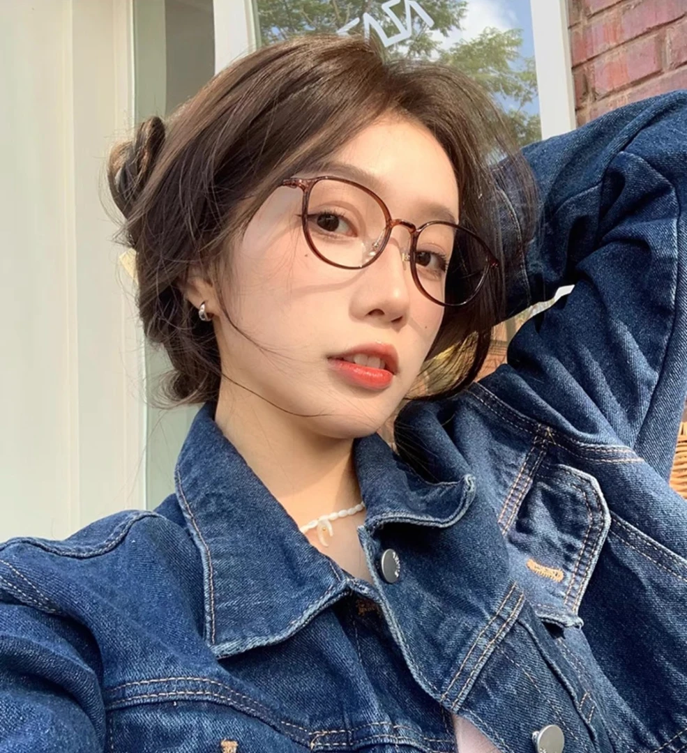 软糖奶茶色钛架超轻女复古韩系百搭蓝光网红圆框学生椭圆韩版学生