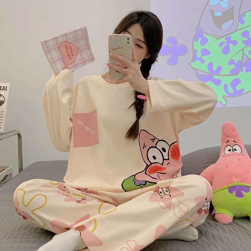 睡衣女春秋季长袖大码宽松套装韩版闺蜜学生可爱卡通家居服可外穿