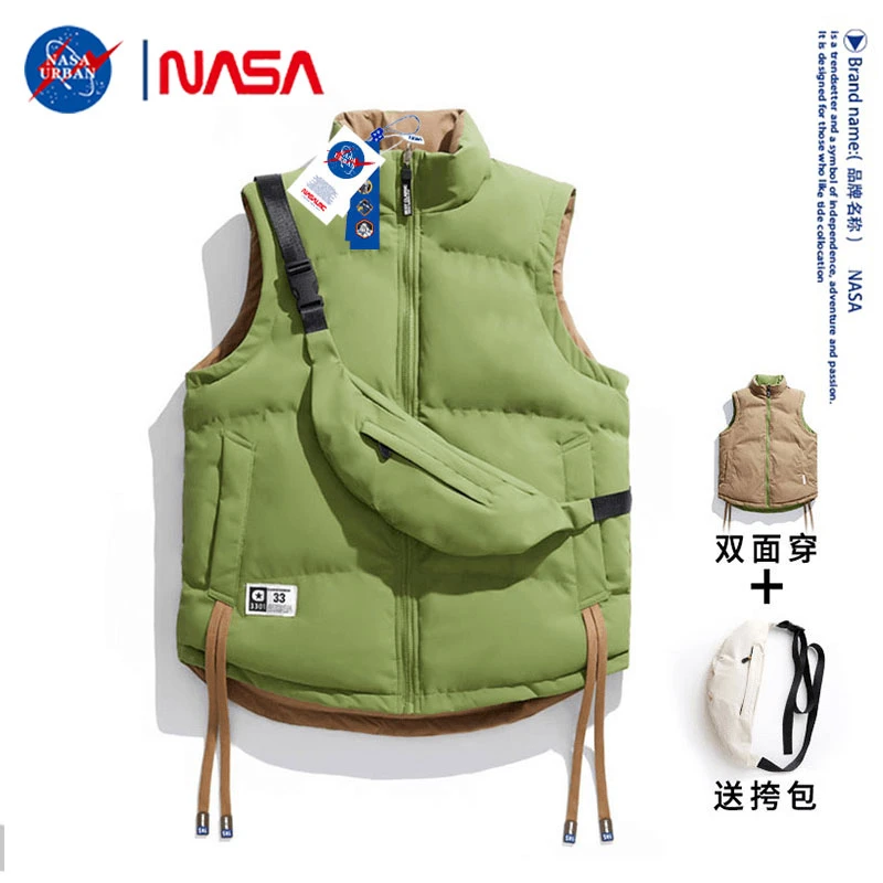 NASA联名马甲男士潮牌双面穿背心秋冬男款保暖外穿休闲马夹外套PW