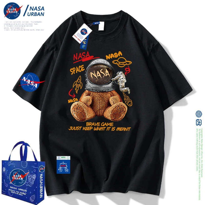 NASA URBAN夏季男短袖t恤宽松潮流ins印花休闲百搭圆领T恤上衣女