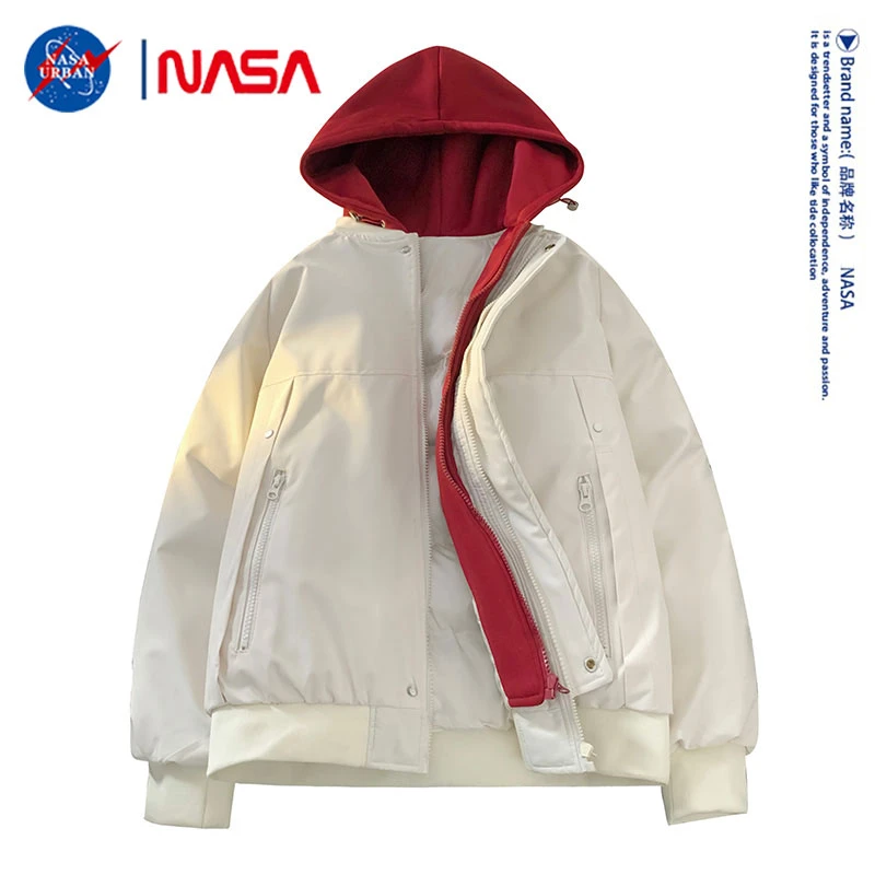 NASA URBAN加厚棉服男女同款冬季连帽假两件棉服防风防水保暖棉衣