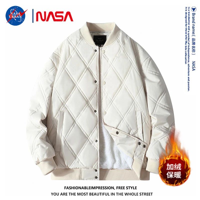 NASA URBAN冬季新款设计感棒球情侣棉服潮牌小众百搭休闲菱格棉衣