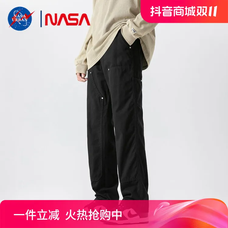 NASA URBAN美式新款高街宽松直筒牛仔裤男潮牌休闲时尚百搭工装裤