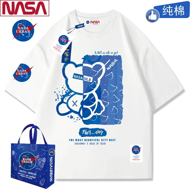 NASA URBAN夏季美式潮牌宽松t恤情侣印花圆领短袖潮流百搭纯棉T恤