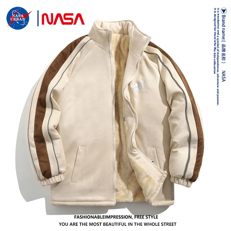 NASA URBAN冬季潮牌加厚立领情侣款印花棉衣日系加绒百搭休闲棉服