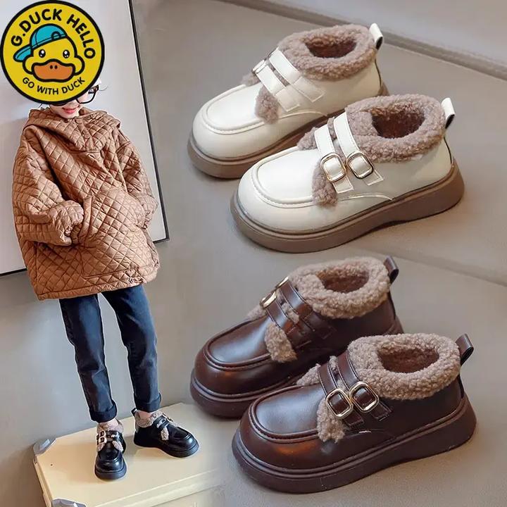 小黄鸭儿童棉鞋秋冬季新款男女童皮鞋加绒公主鞋保暖宝宝鞋防滑