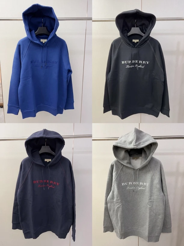 未使用 BURBERRY/博柏利 男款刺绣字母标logo宽松大款帽衫卫衣