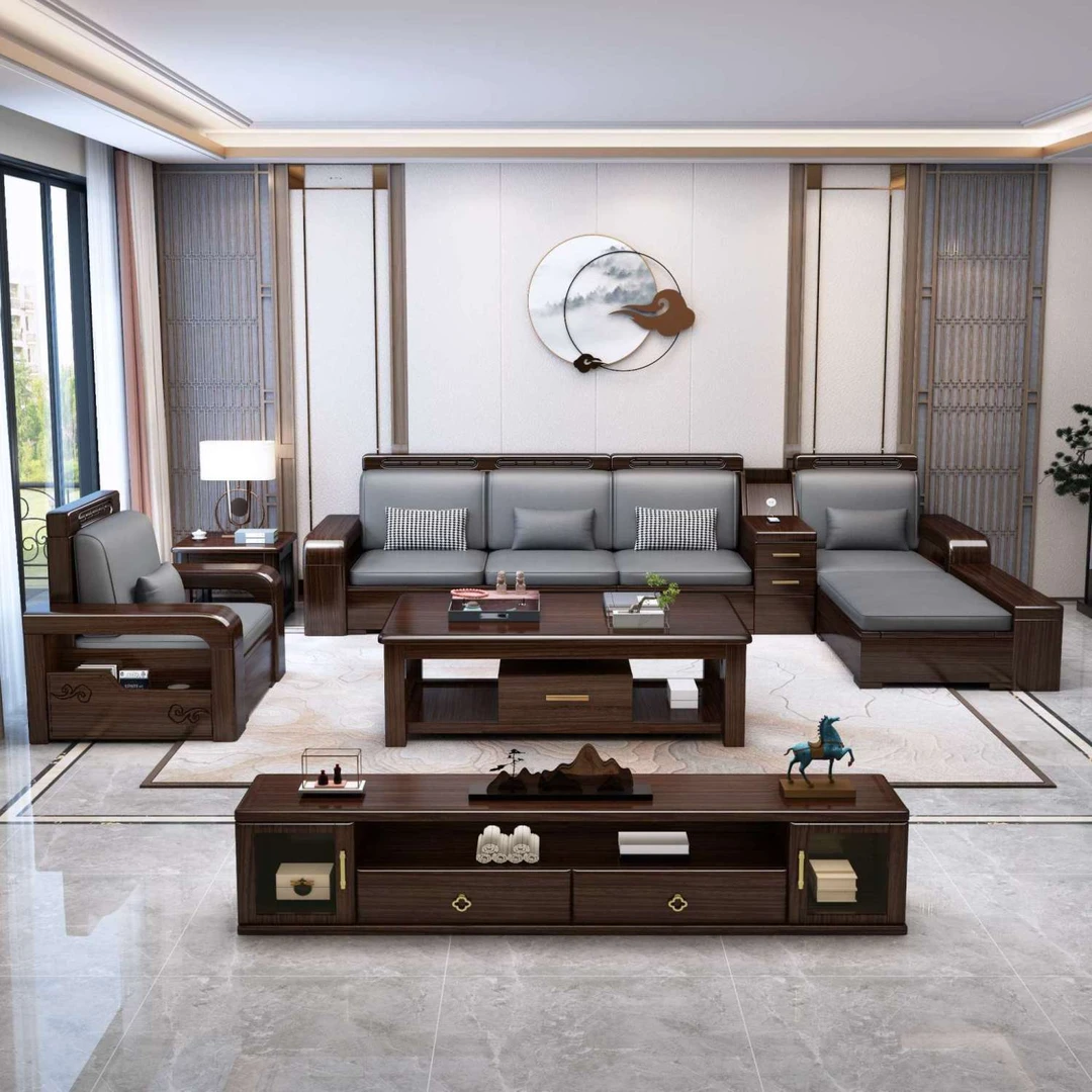 2024紫金檀木中式实木沙发冬夏两用储物沙发现代轻奢客厅全套家具