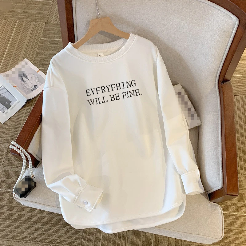 复古小众圆领秋冬加绒加厚打底衫网红爆款大码300斤显瘦长袖女款