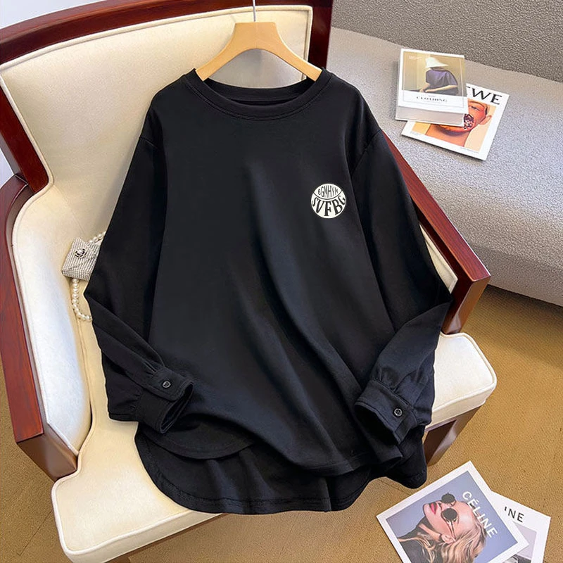 韩版大版男女加绒百搭休闲卫衣大码胖MM300斤简约显瘦t恤宽松上衣