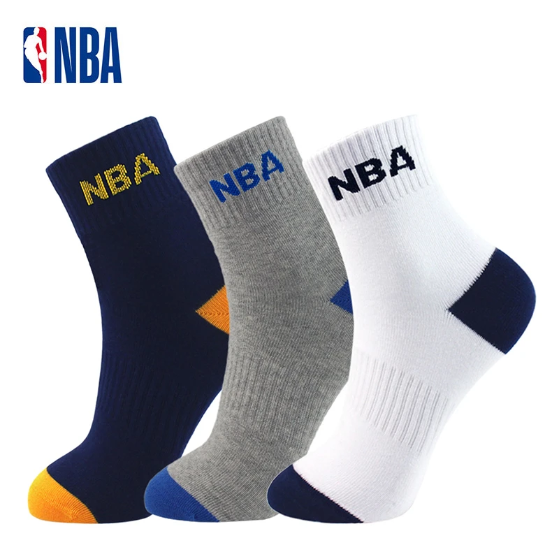 NBA3双装透气袜子男士中筒常规棉袜四季款运动休闲袜跑步篮球袜