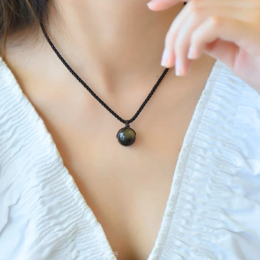 【尺寸任选】保真天然12-16mm黑金曜石项链转运珠小众项链男女同款