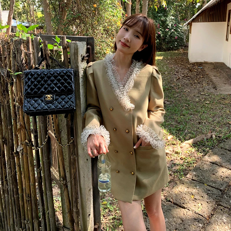 NEW OPENING 2024新款法式时髦高级配腰带拼接v领外套女G6019