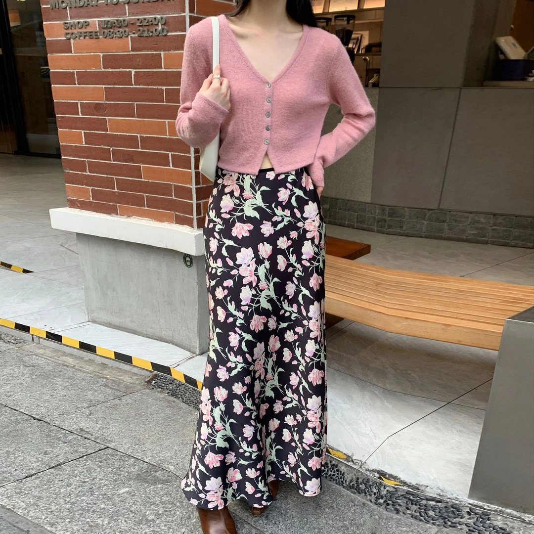 秋季法式复古气质碎花高腰半身包臀裙女83117