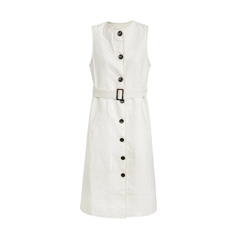 秋冬独特绝美无袖杏色单排扣绑带连衣裙小香风83879