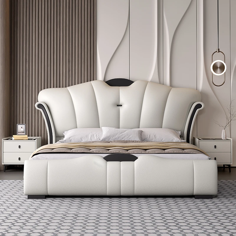 619意式轻奢床双人床婚床皮艺头层牛皮床主卧室高箱高箱储物免洗