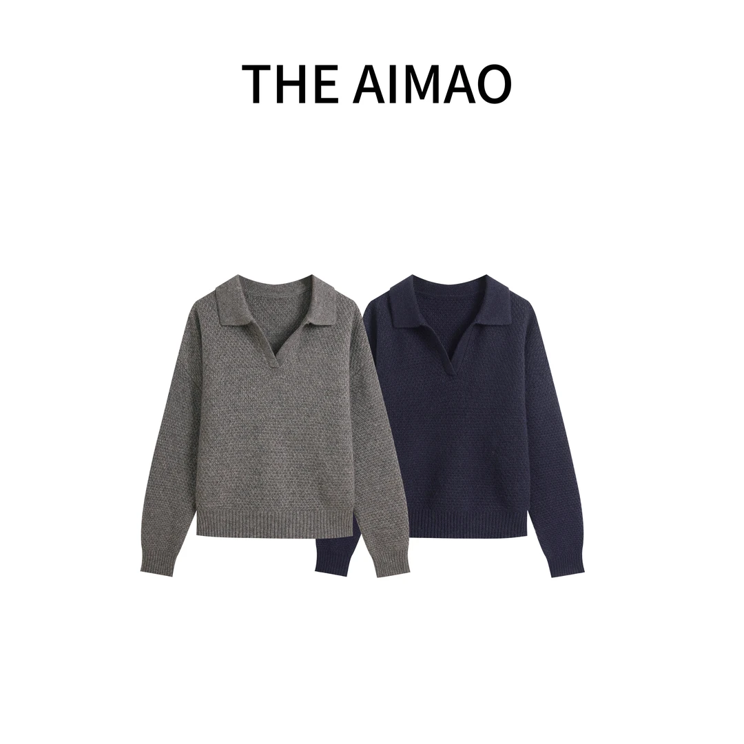 【绵羊毛】“智性lady”绵羊毛慢工艺5针菠萝针Polo领XYX81538