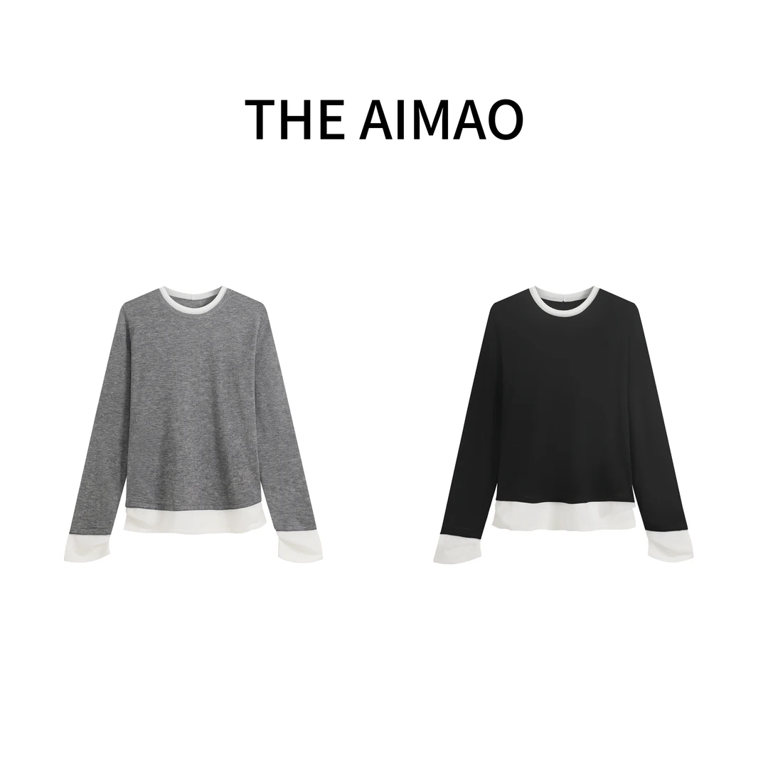 【THE AIMAO】时髦“假两件”简约假两件撞色针织衫XYX80874